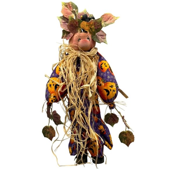 Handcrafted Pumpkin Scarecrow Fall Decoration Purple Orange Halloween figurine - Picture 1 of 13